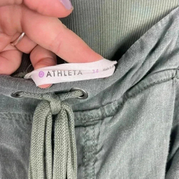 Athleta 100% Linen Reverie Jasper Green Pants Sweatpants Womens 14 Lightweight - Picture 10 of 12